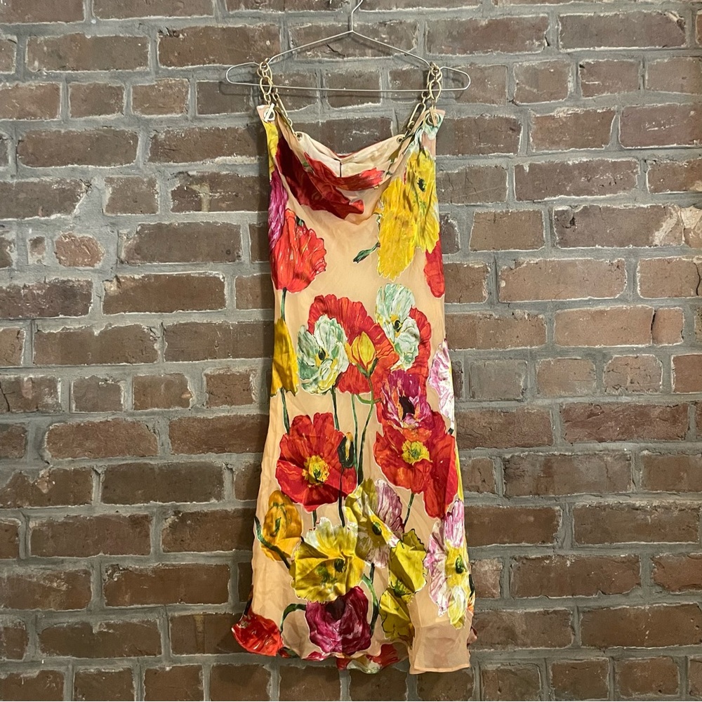 Cult Gaia Nerida Painted Floral mini dress featuring signature Ziba Chain